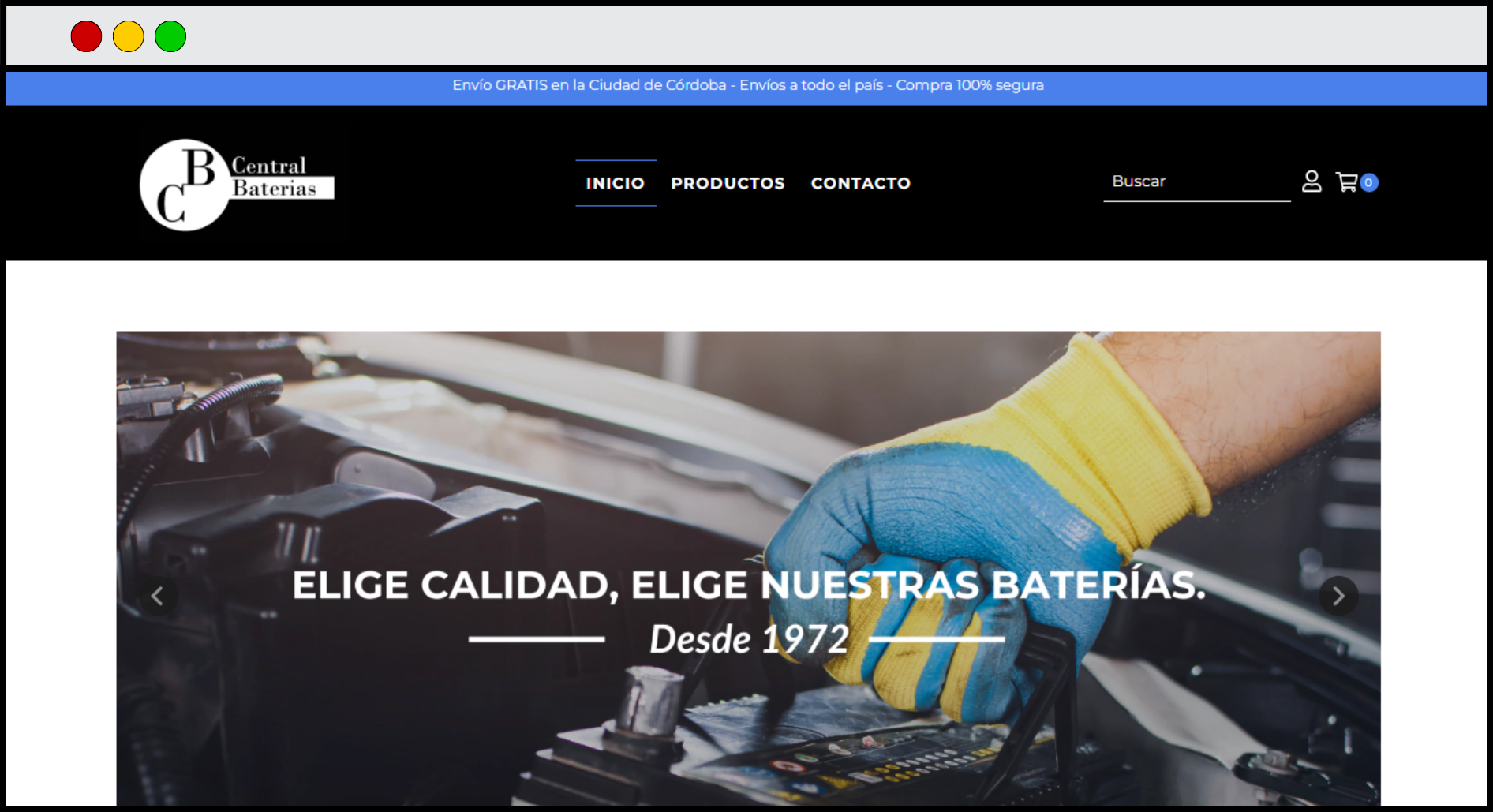 Portada de Página Web de Central Baterias Tiendanube